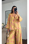 Yellow Satin Floral Patterned 2-Piece Set - 2