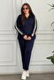 Polo Collar Glittering Stripe Detailed Tracksuit Set