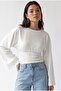 2240 Women's Drawstring Detailed Crew Neck Spanish Sleeve Blouse White - 3