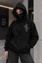 Unisex Oversize Masked Hooded Sweatshirt with Zipper for Face Protection Printed Hoodie
