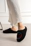 Women's Black Smiling Face Embroidered Comfortable Useful Non-Slip Plush House Slippers - 3