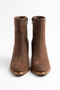 Women's Thick Heeled Round Toe Zippered Flat Ankle Boots - Luvia - Brown Suede - 2