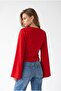 2240 Women's Drawstring Detailed Crew Neck Spanish Sleeve Blouse Red - 6