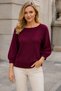 Women's Raglan Sleeves Balloon Sleeve Boat Neck Ribbed Detailed Comfortable Fit Soft Elegant Casual Burgundy Knitwear Sweater - 7