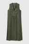 Women's Khaki 100% Linen Button-Front Long Dress with Wide Skirt