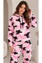 Women's Pink Camouflage Patterned Hooded Sweatshirt with Pocket Detail, Elastic Waist, 3-Thread Ribbed Tracksuit Set