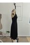 Women's Off-The-Shoulder Halter Neck Chain Detailed Midi Viscose Dress - 7
