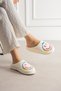 Women's Ecru Smiling Face Embroidered Comfortable and Useful Non-Slip Plush House Slippers - 2