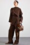 Shoulder Shawl Detailed Pants Blouse Double Set Brown 9485-Tk - 6