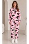Women's Pink Camouflage Patterned Hooded Sweatshirt with Pocket Detail, Elastic Waist, 3-Thread Ribbed Tracksuit Set - 3