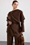 Shoulder Shawl Detailed Pants Blouse Double Set Brown 9485-Tk - 5