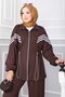 Stripe Detailed Zippered Sports Suit Brown - 2