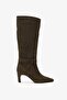 Stacy Khaki Suede Leather Women's Heeled Boots