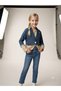 Girl's fabric-combined fringe jean jacket - 2