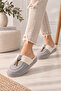 Women's Plush Detailed Suede House Slippers Embroidered Tassel Detailed Gift Dowry House Slippers Stc1360 - 3