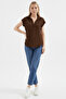 20123 Polo Collar Knitted Blouse - Brown