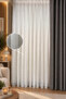 1-2 Sparse Pleated Sporty Striped Off-White Tulle Curtain