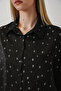 Women's Patterned Oversize Shirt 20361 - Black - Silver - 4