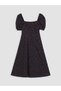 Black Square Neck Polka Dot Waist-Slit Dress - 5