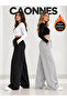 Winter Women's 2-Piece Sweatpants (Black-Grey) Oversize Comfortable Fit Wide Leg Washable Anti-Pilling - 2