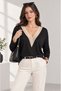 Women's Long Batwing Sleeve V-Neck Lace Detail Stylish Blouse - 2