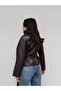 Belted Stand Collar Leather Jacket - 5