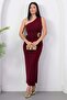 One-Shoulder, Buckle-Waist, Slit Crepe Dress Grs4151 - 5