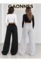Winter Women's 2-Piece Sweatpants (Black-Grey) Oversize Comfortable Fit Wide Leg Washable Anti-Pilling - 3