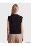 Black V-Neck Oversize Women's Knitwear Vest - 4