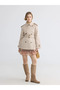 Beige Jacket with Collar and Belt Women's Trench Coat - 2
