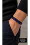 Lumeris Indigoorbit Black Leather Men's Bracelet - Navy Blue Beaded Double Row