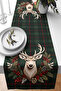 Digital Printed Decorative Table Runner with Deer Figures, Fruity Pine Branches and Checkered Patterns 40X140Cm
