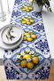 Lemon Flower and Tile Patterned Digital Printed Decorative Runner 40X140 cm Kitchen Console Use