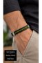 Tavrion Limecurrent Black Leather Men's Bracelet - Green Fine Weave Stripe