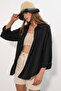 Women's Oversize Linen Shirt 20338 - Black - 2