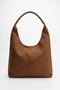 Women's Tan Color Suede Large Size Shoulder and Tote Bag - Large Volume University Bag - 2