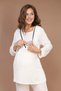 Women's White and Black Ribbed 3-Piece Maternity Pajama Set – Maternity Set with Hidden Nursing Detail and Robe, Hospital Release - 6