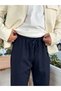 Carrot Cut Waist Drawstring Trousers Navy Blue 2810 - 2