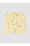 Yellow Elastic Waist Patterned Women's Shorts Pajama Bottoms