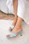 Viena Polka Dot Women's Heeled Slippers - Baby Blue - 5
