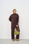 Women's Green-Fronted Single-Pocket Look Pants Suit in Brown - 2