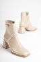 Women's Beige Thick Heeled Boots & Booties - 7