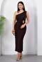 One-Shoulder, Buckle-Waist, Slit Crepe Dress Grs4151 - 5