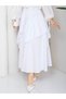 Women's White Asymmetrical Layered Ruffle Skirt with Elastic Waist Asf398