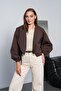 Women's Bitter Brown Shawl Collar Belted Buckle Crop Jacket Pc786 - 7