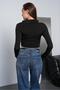 Women's Black Draped Detailed Half Zipper High Collar Blouse Pc7008 - 8
