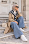 Navy Blue White Striped Square Knitwear Shoulder Scarf 2828 - 2