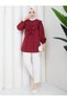 Women's Burgundy Layered Collar Shirt with Flounces on the Front Asf401 - 2