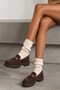Funta Women's Suede Brown Suede Gold Metal Buckle Thick Threaded Sole Loafer Shoes - 6