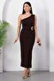 One-Shoulder, Buckle-Waist, Slit Crepe Dress Grs4151 - 3